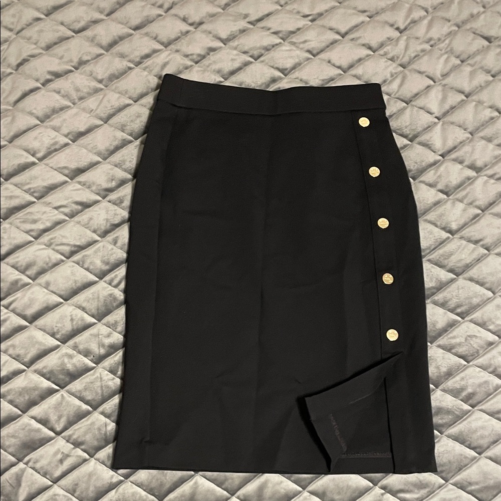 Rafaella Black Pencil Skirt with Gold Accents
